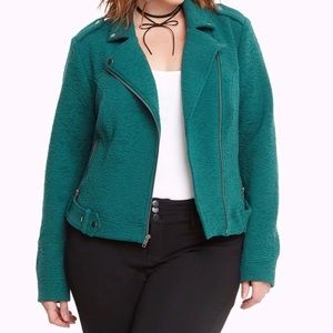 NWOT Torrid Green Textured Knit Moto Jacket | Size 3X